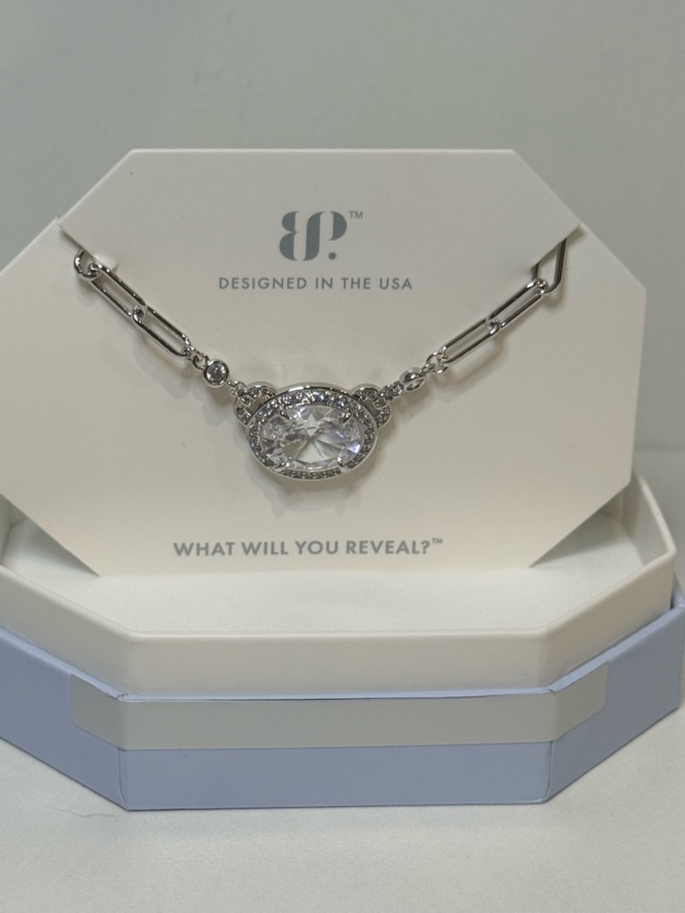 BP. Silver-Tone Oval Crystal Pendant Necklace - “Wild Heart Unbroken” NK46054